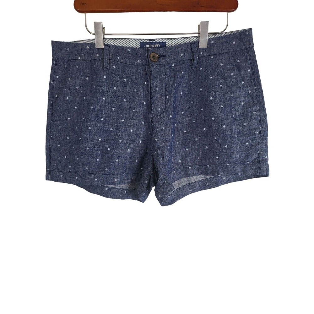 Old Navy Everyday Short 8 Womens Blue White Polka Dot Linen Blend Casual Bottom
